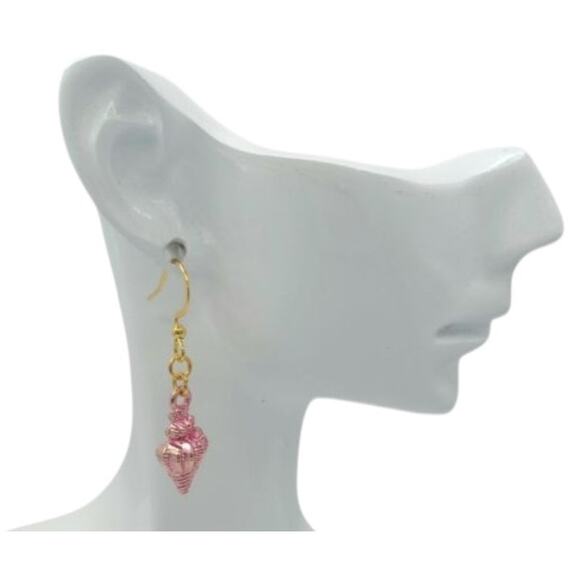 Pink Spiral Shell Earrings Beach Jewelry Ocean Theme Dangle Earrings Seashell - Picture 2 of 4